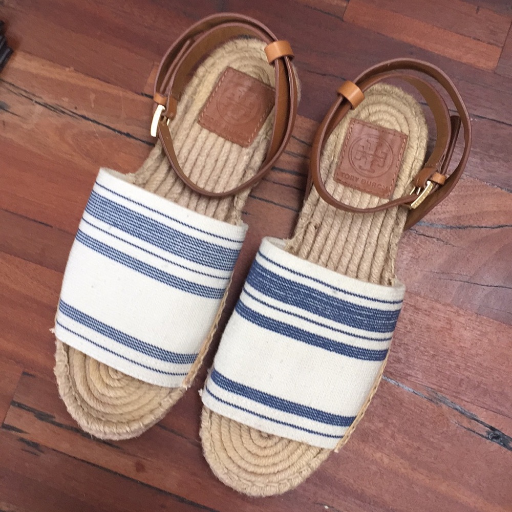 Tory Burch stretch canvas espadrilles - ivory/blue